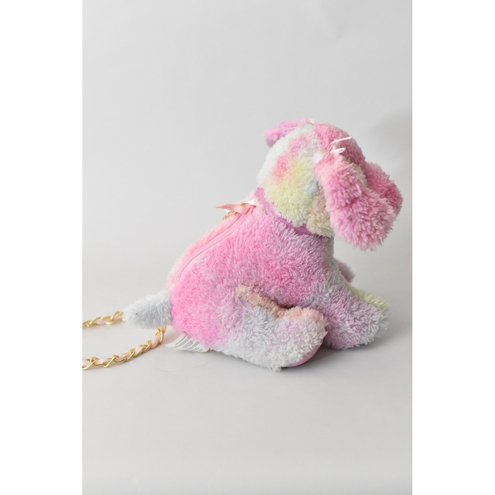 Plush Dog Crossbody Bag Kids OS Pink Pastel Excellent Gold Chain Strap - Picture 3 of 5